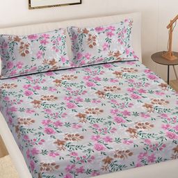 FABINALIV White & Pink Floral Printed 300 TC King Bedsheet Set 2.5 m x 2.55 m-picture-27