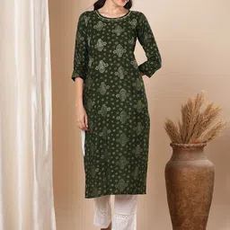 FASHOR Floral Printed Round Neck Cotton Straight Kurta-image-43