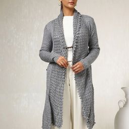Soch Self Design Longline Acrylic Open Front Shrug-16
