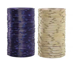 Guddan Set of 96 Navy & Beige Metal Bangles-image-37