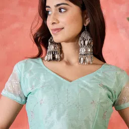 KALINI Ethnic Motifs Embroidered Sequinned Net Saree with Blouse Piece image 4