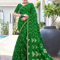 Laxmipati Striped Embroidered Poly Chiffon Saree-45