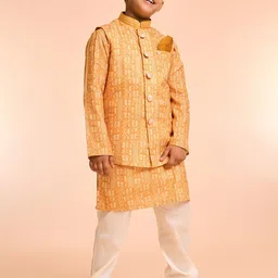Manyavar Boys Floral Printed Kurta with Pyjama & Nehru Jacket-55