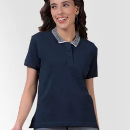 Numero Uno Women Solid Polo Collar Cotton T-shirt-image-54