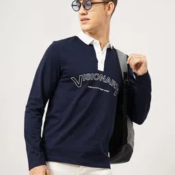 Genoa Men Typography Printed Polo Collar Pure Cotton Slim Fit T-shirt-image-35