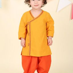 Fabindia Boys Embroidered V-Neck Angrakha Pure Cotton Kurta With Dhoti Pants-image-8