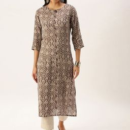 Fourleaf Ethnic Motifs Printed Round Neck Three-Quarter Sleeves Straight Kurta-image-58