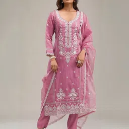 ODETTE Women Embroidered Semi-Stitched Dress Material-image-59