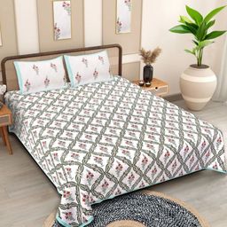 Texstylers White Floral Cotton 210 TC Queen Bedsheet with 2 Pillow Covers-2.74mX2.28m-image-54