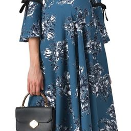 Rudraaksha Creations Floral Print Bell Sleeve Crepe A-Line Maxi Maternity Dress-image-77