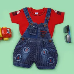 V-Mart Infant Boys Embroidered Cotton Dungarees With T-Shirt-image-62