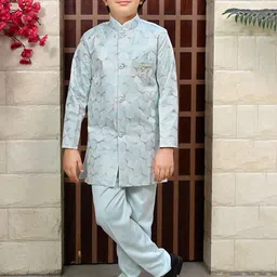 BT DEZINES Boys Floral Embroidered Sequined Sherwani Set-image-17