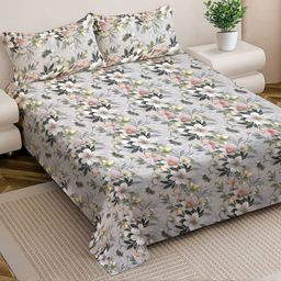 Myntra Elegant Homes Grey & Yellow Floral 300 TC King Bedsheet with 2 Pillow Covers-picture-43