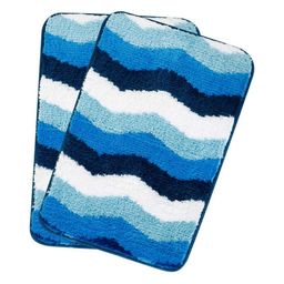 HOKIPO Blue & White 2 Pieces Patterned Microfibre 1800 GSM Anti-Skid Bath Rugs-38