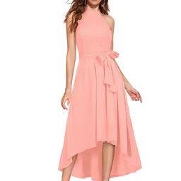 Fashion CareWomen Solid Halter Neck Fit & Flare Midi Dress-image-38
