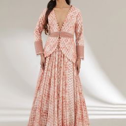 AJIESH OBEROI Embroidered & Printed V-Neck Top With Skirt Co-Ords-image-59