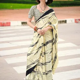 Mitera Printed Saree With Unstitched Blouse Piece-image-4