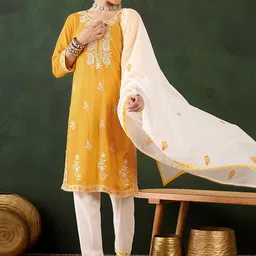 MANVAA Women Embroidered Regular Thread Work Kurta with Salwar & With Dupatta-image-86