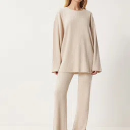 Happiness istanbul Ribbed Round Neck Top & Trousers Co-Ords-65
