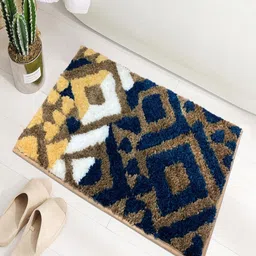 LUXEHOME INTERNATIONAL Blue & Taupe Printed Microfibre 1780 GSM Bath Rugs-image-71