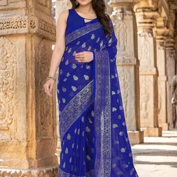 all about you Womens Blue Poly Georgette Saree With Unstitched Blouse-picture-22