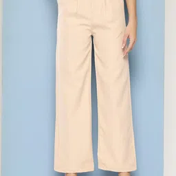 Girls Casual Wear Beige Colour Solid Crepe Pant-image-17