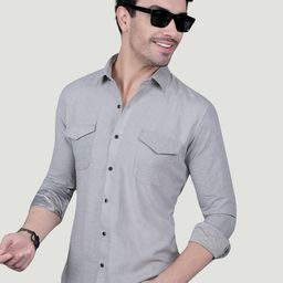 ALMATY Comfort Slim Fit Spread Collar Double Pocket Casual Shirt-image-91