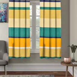 Aura Cream-Coloured & Teal Set of 2 Striped Sheer Window-9