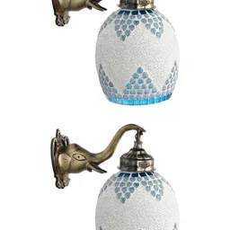 SOMIL Blue & White Textured Glass Cylinder Shaped Wall Lamp-picture-12