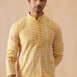 Jompers Men Geometric Embroidered Mandarin Collar Chikankari Straight Kurta-image-23