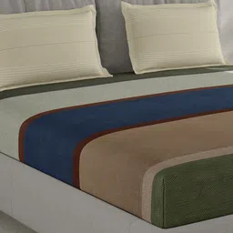 Monte Carlo Green & Beige Striped 210 TC Cotton Queen Bedsheet Set 2.2 m x 2.5 m-45