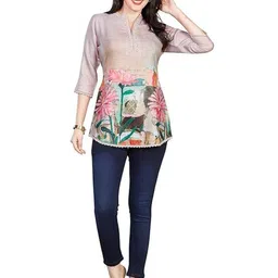 Nioni Women Floral Printed Mandarin Collar Tunic-image-3