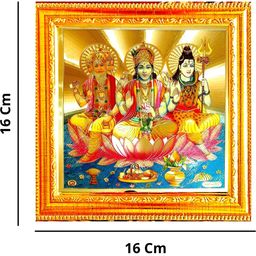 SUNINOW Gold-Toned & Red Brahma Vishnu Mahesh Wooden Religious Photo Frame image 3