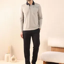 Sweet Dreams Men Printed Polo Collar Neck T shirt and Solid Pyjama Night Suit-picture-43