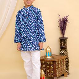 Superminis Boys Leheriya Printed Layered Pure Cotton Kurta with Pyjamas-8