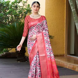 KAYOMMI Floral Zari Pure Crepe Ikat Saree-image-77