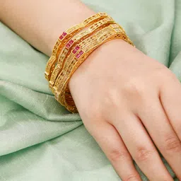 Rubans Set Of 2 Gold-Toned & Plated Ruby Stone-Studded Bangles image 3