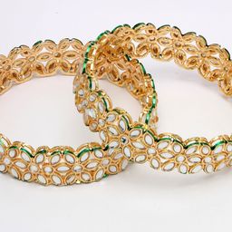NVR Set of 2 Gold-Plated Kundan-studded Bangles image 4