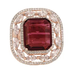 Saraf RS Jewellery Rose Gold-Plated Red & White Ruby & AD-Studded Adjustable Finger Ring image 3