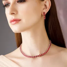 Rubans Voguish Silver-Plated Pink Stone Studded Handcrafted Jewellery Set-image-16