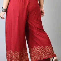 PrettyPlus by Desinoor.com Women Plus Size Red & Brown Printed Palazzos image 3
