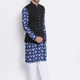 Hangup Men Floral Printed Kurta with Pyjamas & With Nehru Jacket image 3