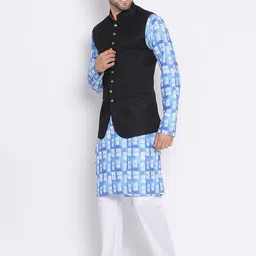Hangup Men Geometric Printed Kurta with Pyjamas With Nehru Jacket image 3