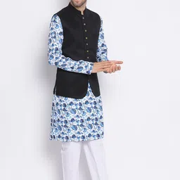 Hangup Men Floral Printed Kurta with Pyjamas & With Nehru Jacket image 5
