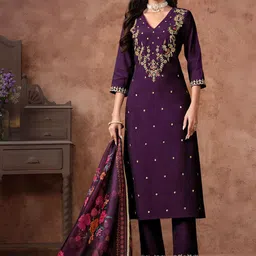 Varanga Women Ethnic Motifs Embroidered Regular Kurta with Trousers & With Dupatta-11