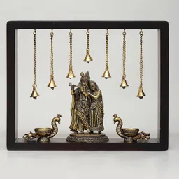 Exotic India Yellow & Brown Radha Krishna Statue With BellsWallDecor-image-71