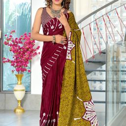 KALINI Abstract Block Print Saree With Blouse Piece-picture-47