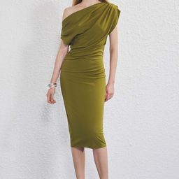 Trendyol Women Off-Shoulder Puff Sleeve Sheath Midi Dress-image-77