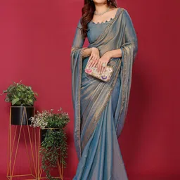 Moksha Trends Solid Beads and Stones Banarasi Saree with Embellished Border-image-38