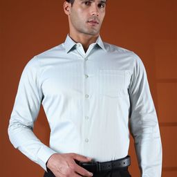 THINC Men Slim Fit Spread Collar Textured Cotton Formal Shirt-image-9